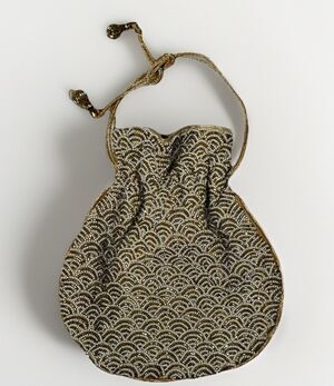 Gorgeous MUSADDILAL Hand Beaded Bag DrawString Purse white and gold- India